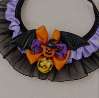 Collar calabaza de Halloween con gorguera y cascabel para mascotas